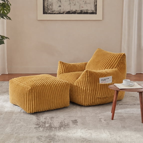 Giant Plush Bean Bag Chair with Armrests and Ottoman, Floor Lounge Sofa ...