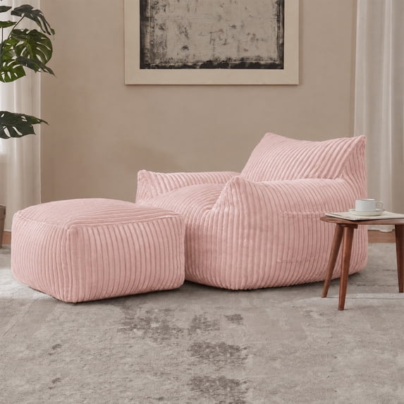 Giant Plush Bean Bag Chair with Armrests and Ottoman, Floor Lounge Sofa ...