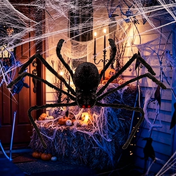Giant Plush Spider Decorative Prop Realistic Hairy Spider Pattern for Outdoor Yard Garden Party Halloween Decor, 7 Ft
