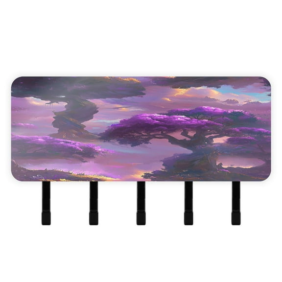 Giant Purple Tree Key Holder for Wall Mail Holder Organizer with 5 Key Hooks Wall Mount Key Rack with Shelf for Wall Decorative