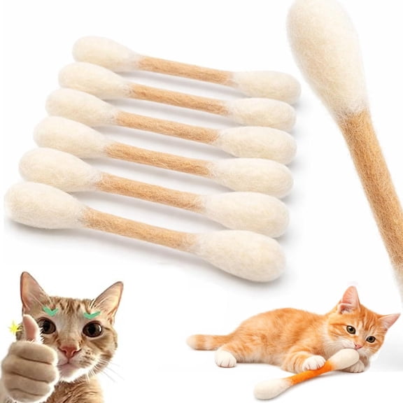 Giant Q Tip Cat Toy, Cotton Swabs Cat Toys with Catnip, 6 Pk Interactive Felt Kitty Kicker Toy Sticks, Big Kitten Chew Dental Teething, Set of 6 Soft Plush Kicker Toys