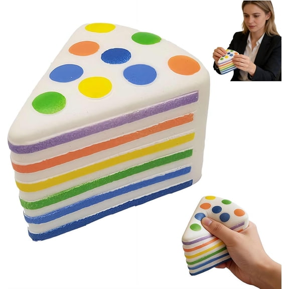 Giant Rainbow Cake Squish-y Stress Ball, Cream Cake Bread Model, Layer Cakes Slow Rising Squish-y, Soft Desk Stress Relief for Office & Home Relaxation(XX)