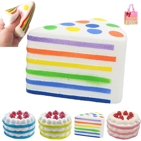 Giant Rainbow Cake Squishy Stress Ball, Big Squishy Cake Slice Jumbo for Adults, Soft Desk Stress Relief for Office & Home Relaxation