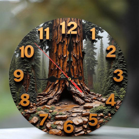 Giant Redwood Tree Forest Wall Clock 10-Inch Silent Wooden Wall Clock, Battery Operated (AA Batteries Not Included), Artistic Home Decor