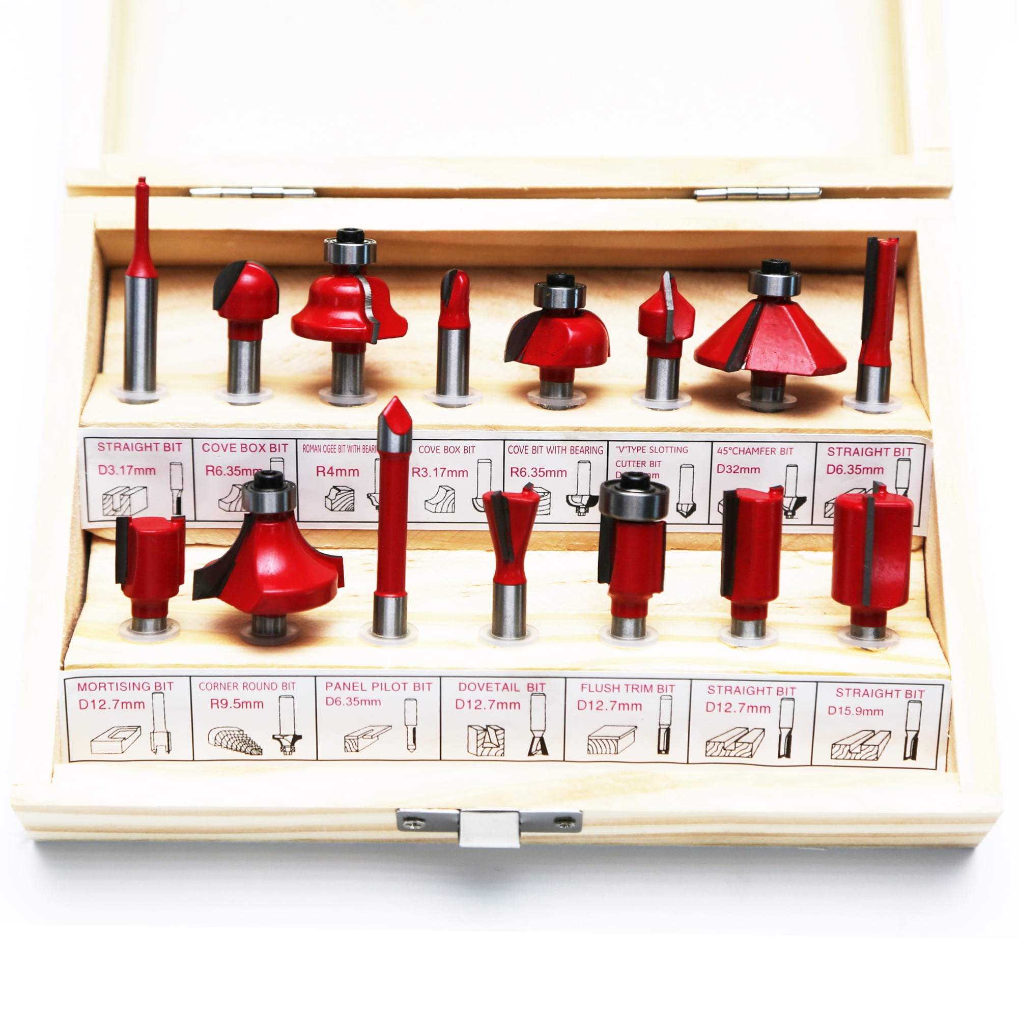 TMAX 15pc Router Bits Set with 1/4 Inch Shank, Woodwork Tools for Beginners