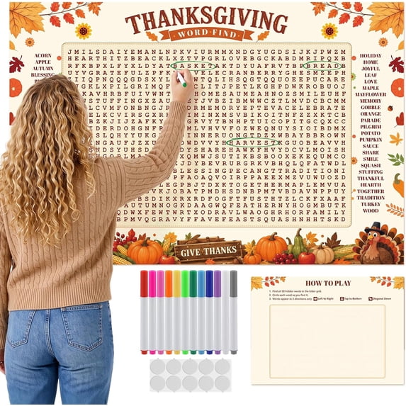 Giant Reusable Holiday Word Puzzle Poster, Christmas Thanksgiving Word ...
