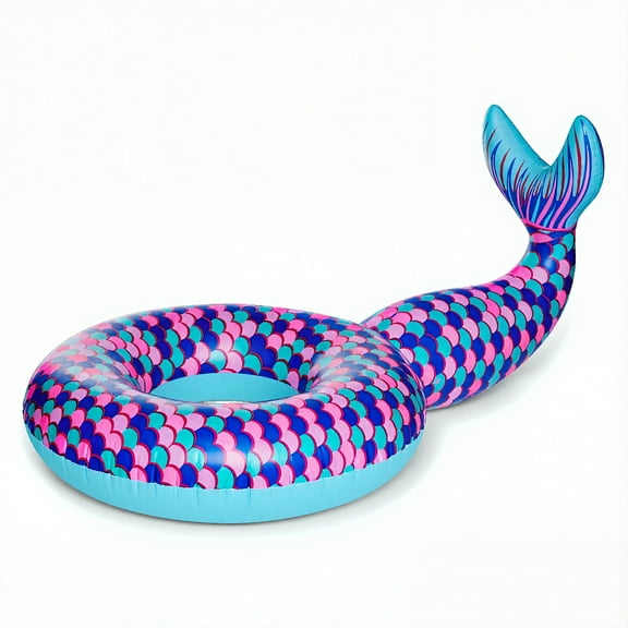 Giant Ride-on Inflatable Mermaid Fin Pool Float Beach Inner Tube (Supports Up to 200 Pounds)