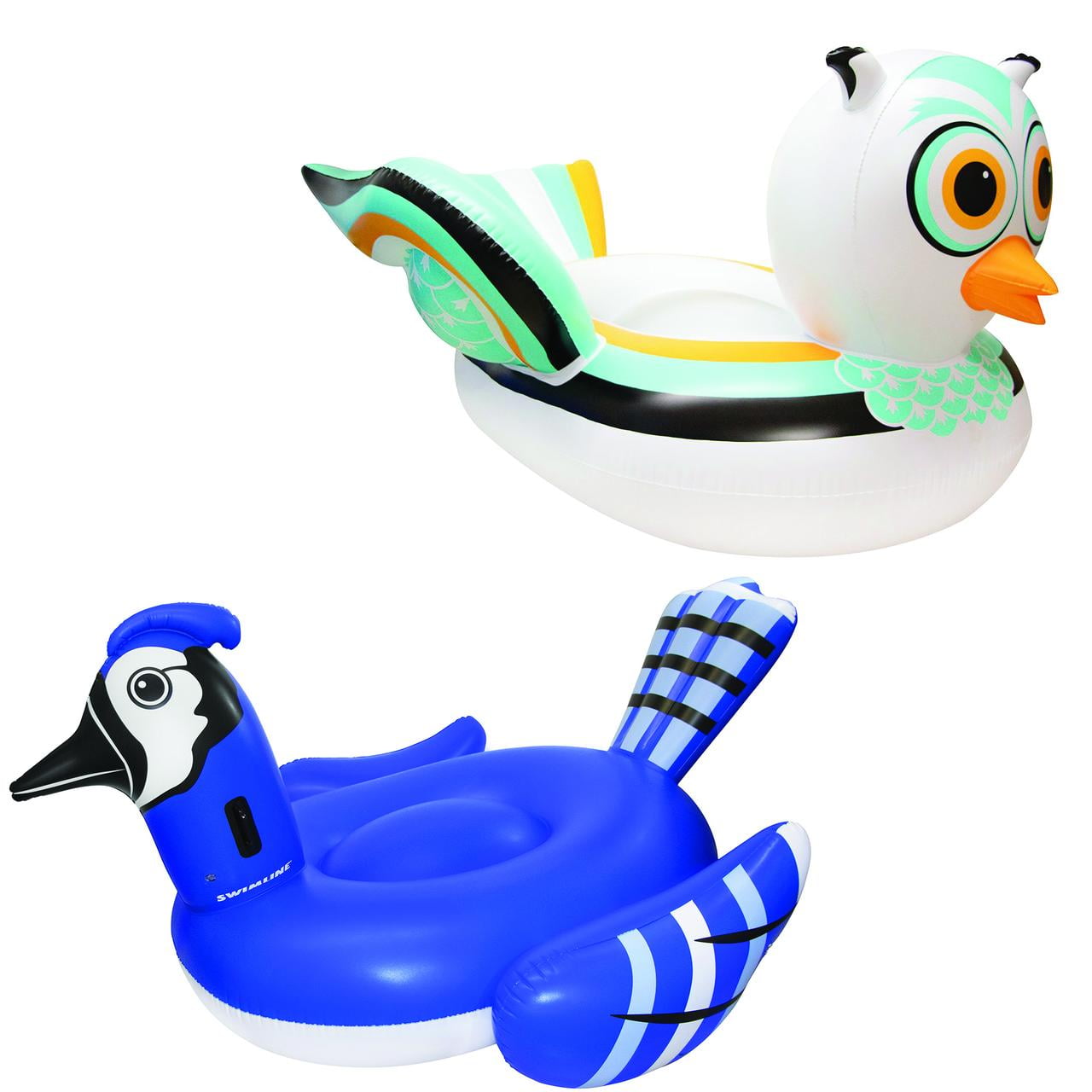 Giant Rideable Owl Inflatable Float White Bundled w Giant Blue Jay Pool Float