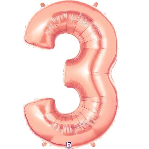 Giant Rose Gold Number 3 Foil Balloon 40"