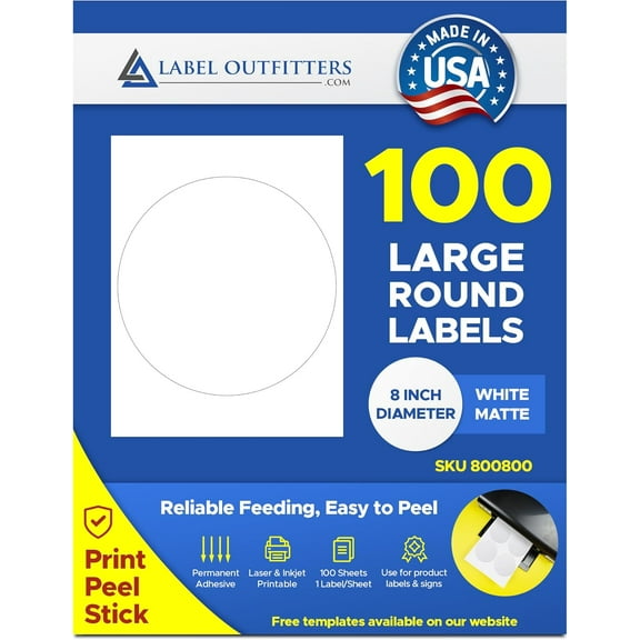 Giant Round 8” Labels, Matte White by  - 100 – 100 Labels