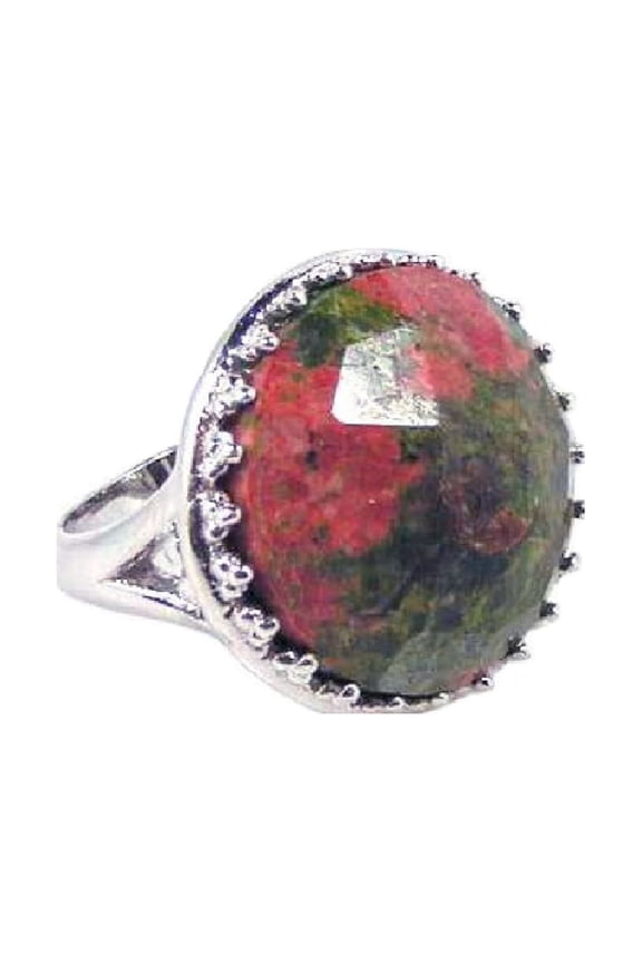 Giant Round Red Stone Ring Rhodium Plated Sterling Silver Size 6