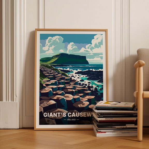 Giant'S Causeway Travel Poster, Northern Ireland Landscape Art, Home Decor Wall Art, Travel Enthusiast Gift Wall Art, Modern Wall Decor, 8x12 UNFRAMED
