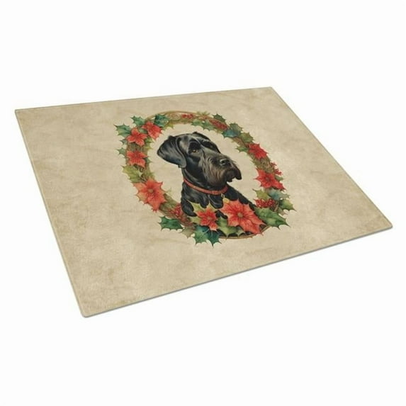 Giant Schnauzer Christmas Flowers Glass Cutting Board 12 in x 15 in