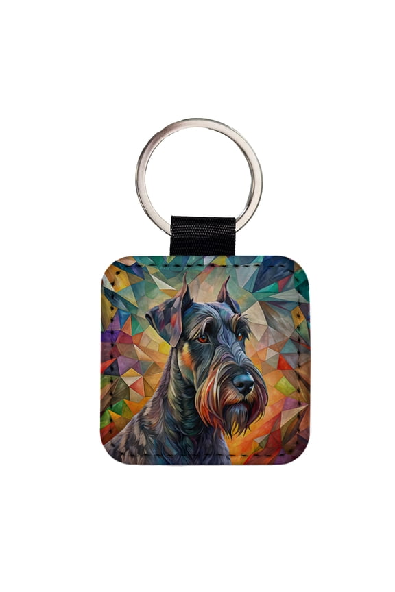 Giant Schnauzer Dog Abstract Art Faux Leather Square Keychain