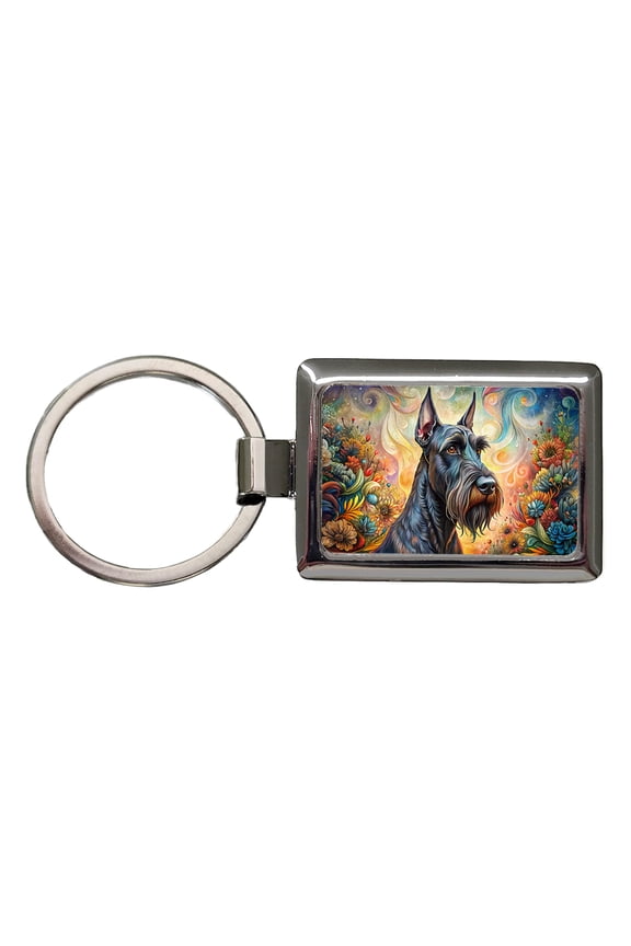 Giant Schnauzer Dog Bohemian Art Metal Rectangle Keychain