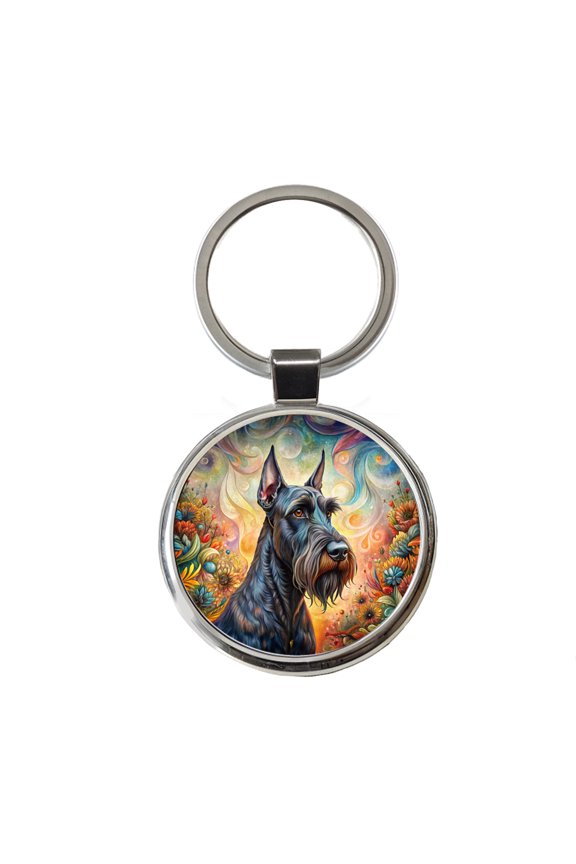 Giant Schnauzer Dog Bohemian Art Metal Round Keychain