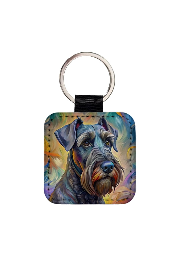 Giant Schnauzer Dog Expressionism Art Faux Leather Square Keychain