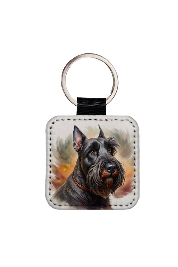 Giant Schnauzer Dog Illustration Faux Leather Square Keychain