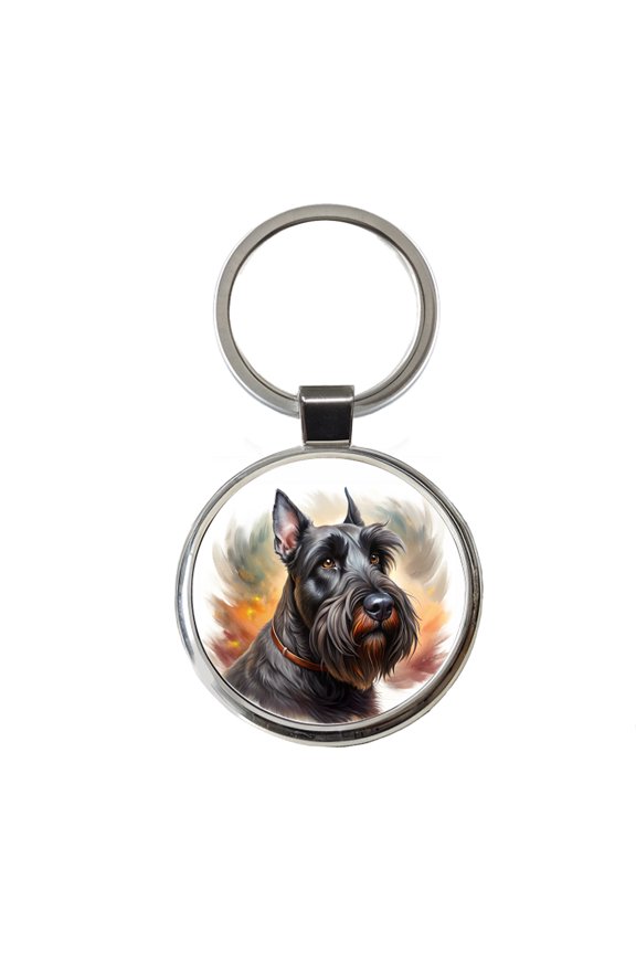 Giant Schnauzer Dog Illustration Metal Round Keychain