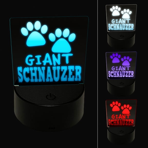 Giant Schnauzer Dog Paw Prints Fun Text LED Night Light Sign 3D Illusion Desk Nightstand Lamp