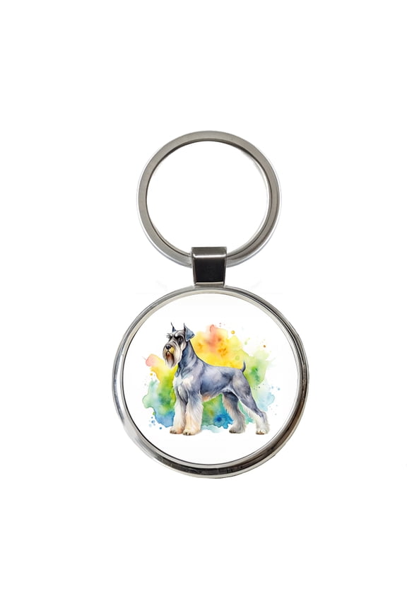 Giant Schnauzer Dog Watercolor Style Metal Round Keychain