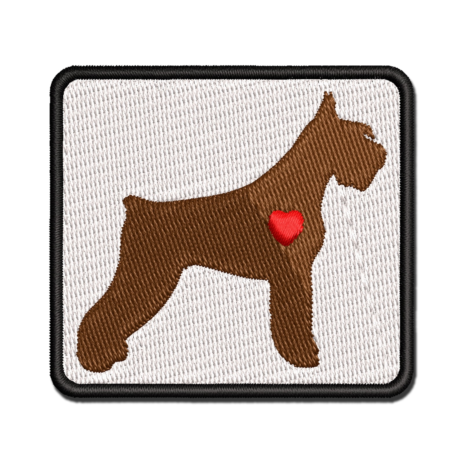 Giant Schnauzer Dog with Heart Applique Multi-Color Embroidered Iron-On Patch - 3.5 Inch Large