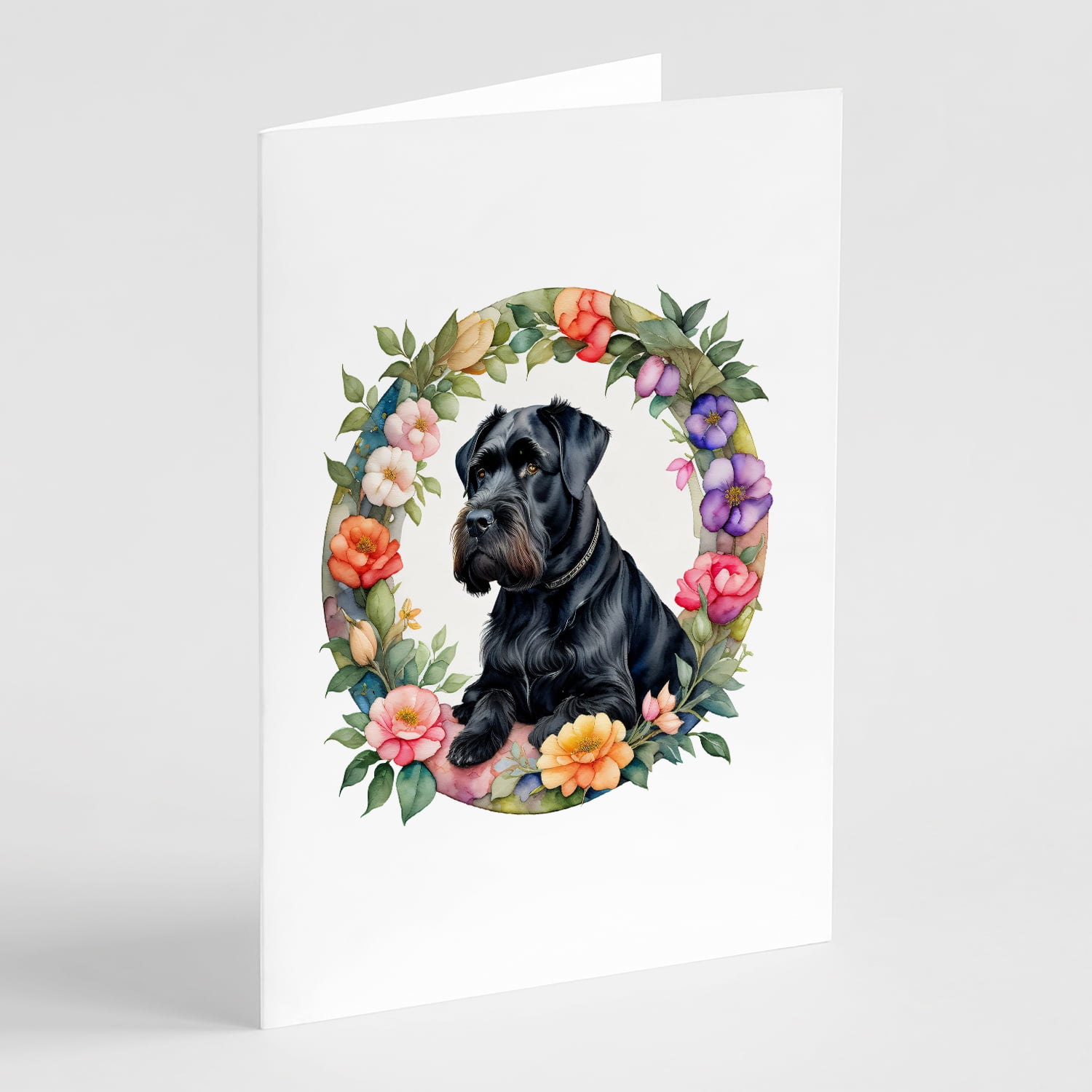 Giant Schnauzer and Flowers Greeting Cards and Envelopes Pack of 8 7 in x 5 in