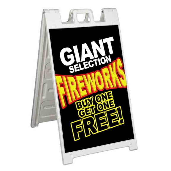 Giant Selection Fireworks Buy One Get One Free! (24" X 36") Standard A-Frame Signicade, Includes Decal Applied To Stand