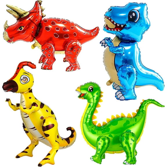 MOLAGU Giant Self Standing Dinosaur Foil Balloons for Dinosaur Birthday Party Supplies Decorations, 4Pack