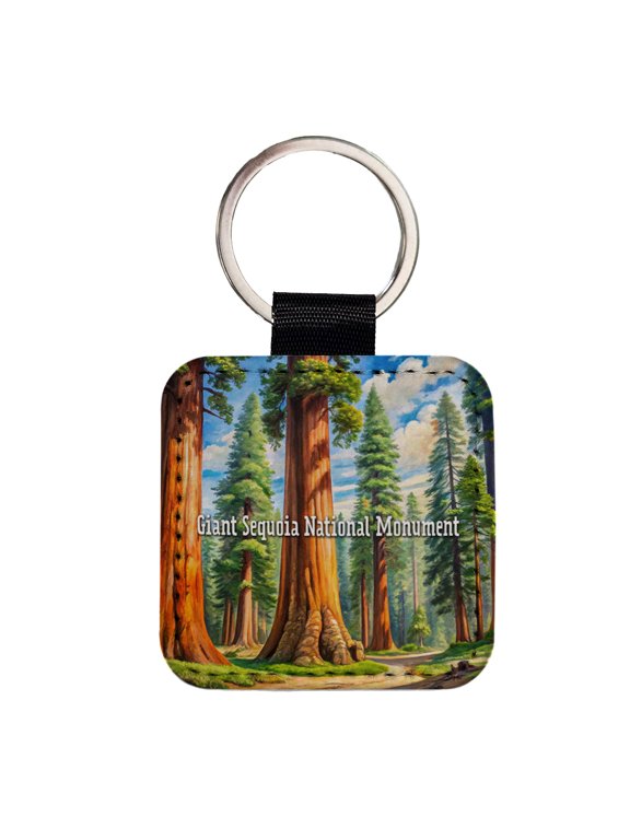 Giant Sequoia National Monument California Faux Leather Square Keychain