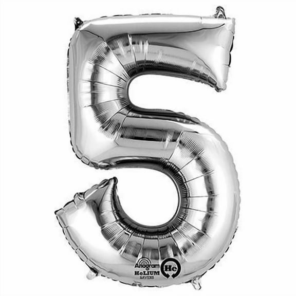 Giant Silver Number 5 Foil Balloon 33"