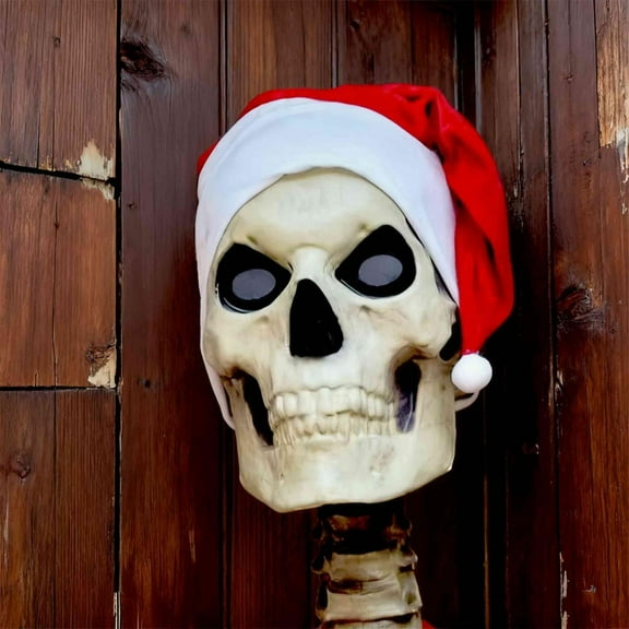 Giant Skeleton Christmas- Santa Hat With Drawstring Adhesive, Heavy Secure Accessories for 12 FT Skeleton, Festive Holiday Decor for Yard, Christmas Displays, 33.4*23.6in, Red