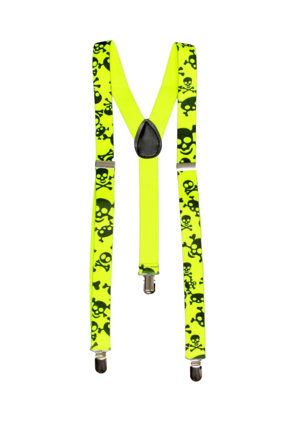 Giant Skull 3 Clip Stretchable Suspenders 2 pack- Yellow