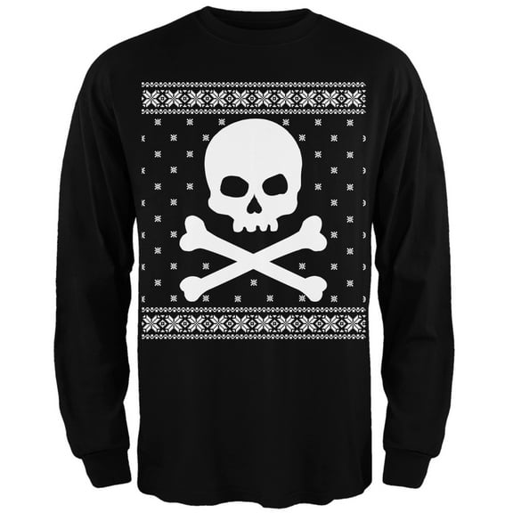 Giant Skull And Crossbones Ugly Christmas Sweater Black Adult Long Sleeve T-Shirt - Medium