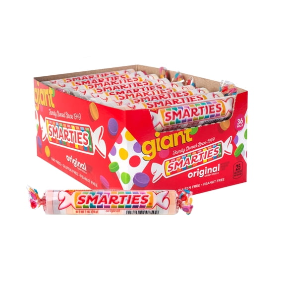 Giant Smarties Candy Rolls, 36 Pack, Individually Wrapped Hard Candy