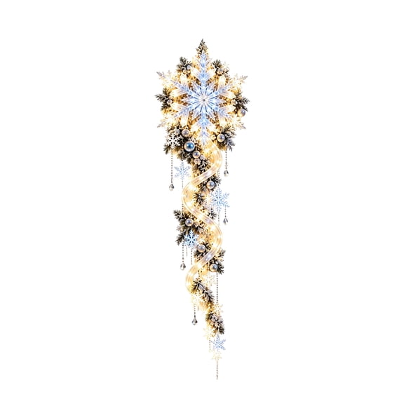 Giant Snowflake Blizzard Trail- Let The Snowstorm Glow Indoors, Illuminated Winter Wall Cascade Decor with Warm Led, Frosted Greenery and Hanging Accents for Indoor Christmas