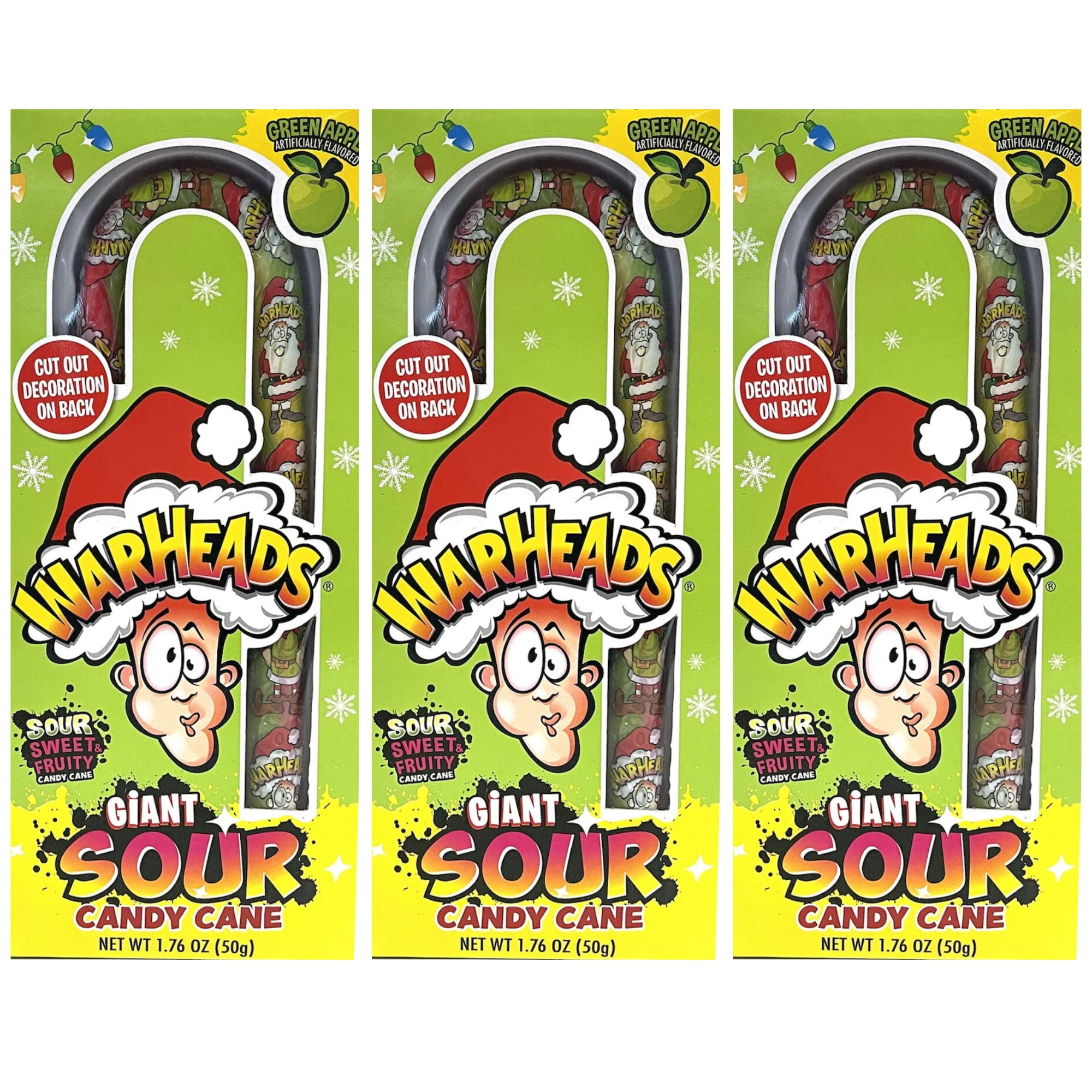 Giant Sour Christmas Jumbo Candy Cane Green Apple Flavor 1.76 oz Hard Candies for Holiday Thanksgiving Party Favors Treats Stocking Stuffers Sweet Snacking Gift Basket Fillers Supplies - Pack of 3