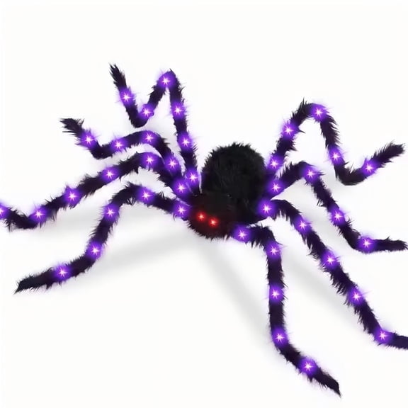 Giant Spider Halloween Decorations - Large Hairy Fake Spider 59IN, Bendable Metal Legs, 8 Light Modes - Indoor/Outdoor Yard, Porch & Haunted House Decor