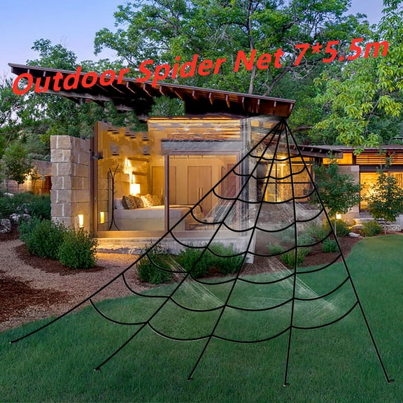 Giant Spider Web Halloween Decorations 23x18 FT Realistic Spider String Rope Props Fake Spider Webs Elastic Belt Trick-Or-Treat Triangular Spider Net Indoor Outdoor Yard Garden Party Favors