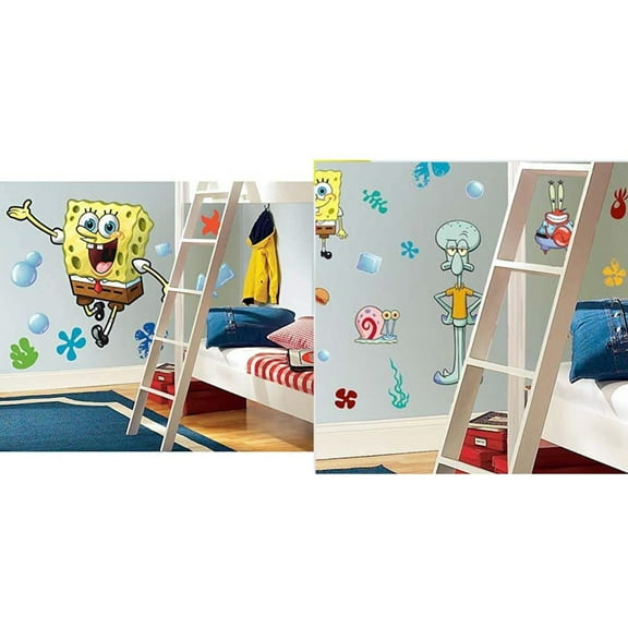 Giant Spongebob Squarepants & Spongebob Characters Peel & Stick Wall Decals Combo Set