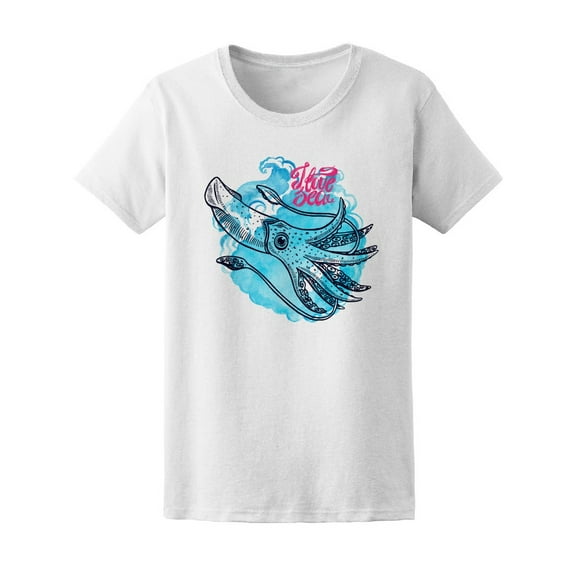 Giant Squid On A Blue Stain T-Shirt Men -Image by Shutterstock, Male 3X-Large