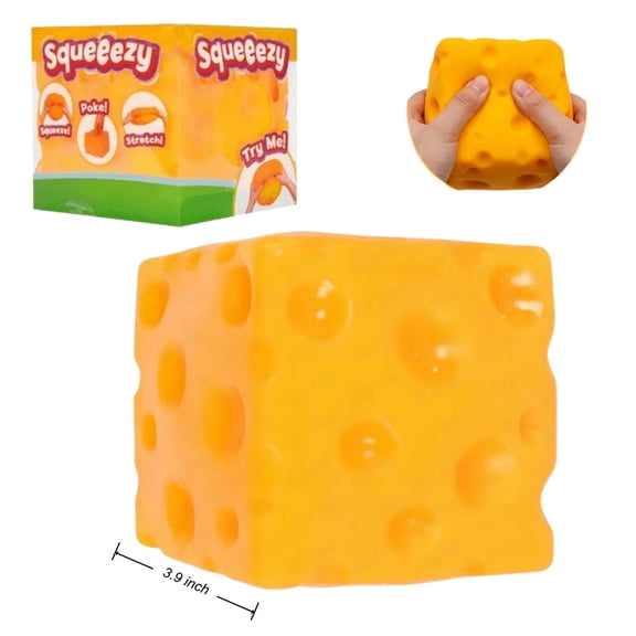 Giant Squishy Cheese Block, Jumbo Squeeze Cheeses, Easy Squeeze Super Soft Cheese, Yellow Rebounding Squishy Cheesess for Anxiety Relief Fidget, Soft Squeeze for Adults, 4 Inch (1pc)