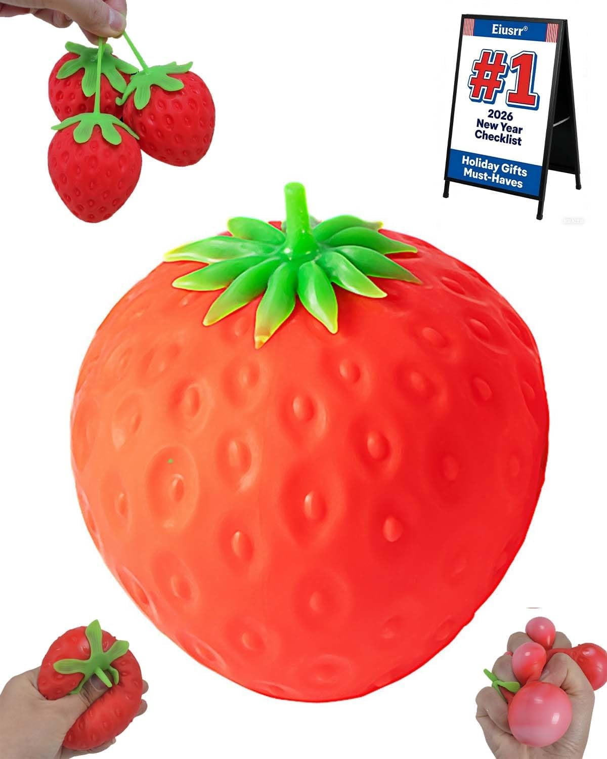 Giant Strawberry Squishy, Classic Slow-Rise Strawberries Squishies, Jumbo Sunny Days Fruit Toys, Big Large Rebound Cute Stress Balls, Desk Party Favors Ideas Gifts Fidget Adults