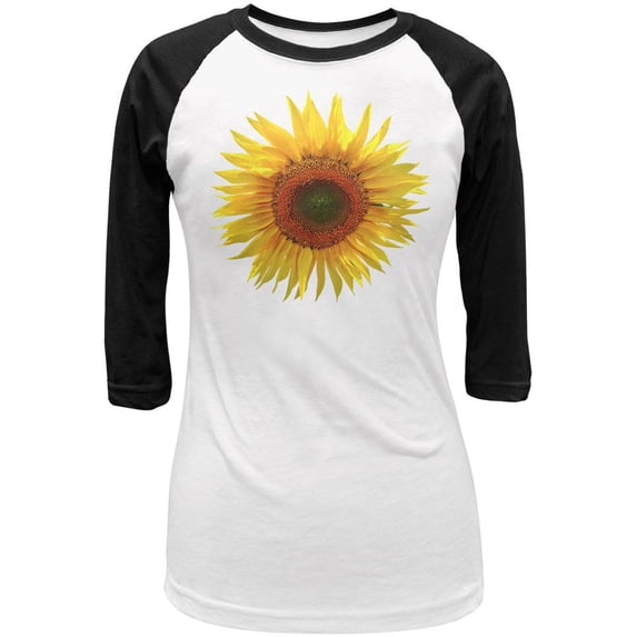 Giant Sunflower Juniors 3/4 Sleeve Raglan T Shirt White-Black SM