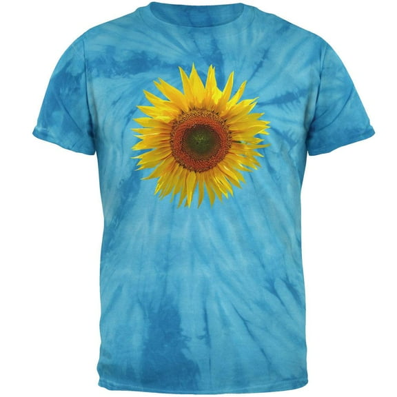 Giant Sunflower Mens T Shirt Pinwheel Blue Tie Dye MD