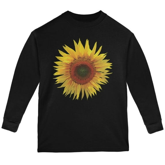 Giant Sunflower Youth Long Sleeve T Shirt Black YMD