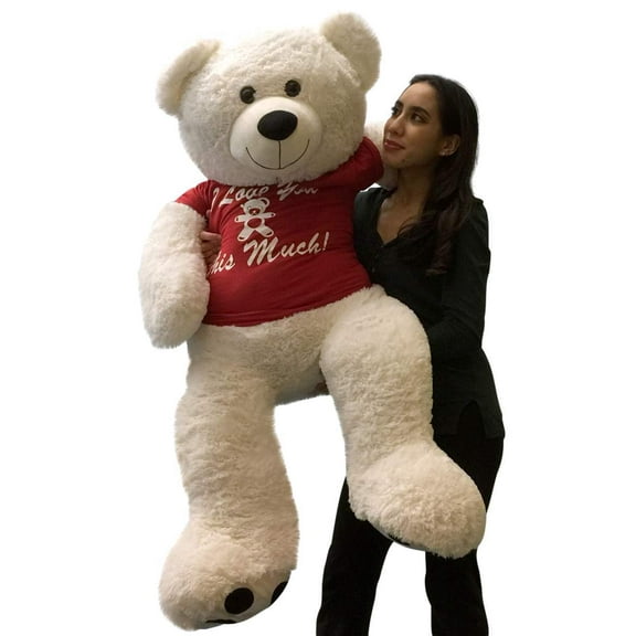 Giant Teddy Bear 52 Inch Soft White Wears Removable Tshirt I LOVE YOU THIS MUCH