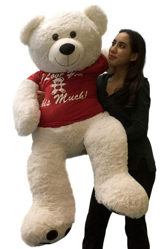 Giant Teddy Bear 52 Inch Soft White Wears Removable Tshirt I LOVE YOU THIS MUCH