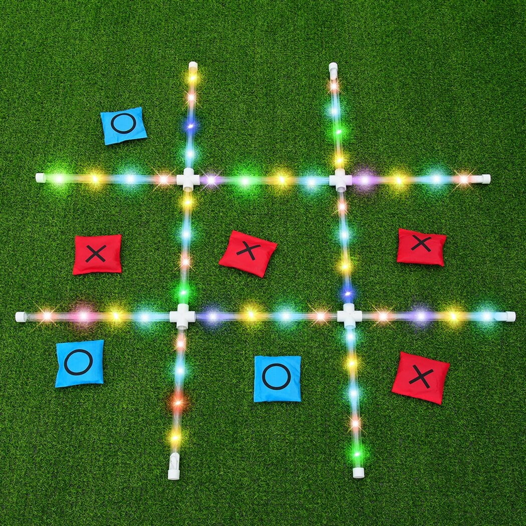 Giant Tic Tac Toe Game with LED Light, Yard Lawn Toss Games, Sandbag Floor Game for Adults, Kids, Family, Party, Travel, Outdoor