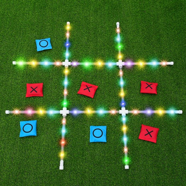 Giant Tic Tac Toe Game with LED Light, Yard Lawn Toss Games, Sandbag